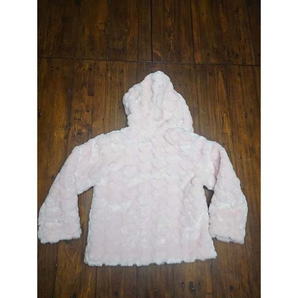 Kids Pink Heart‎ Faux Fur Hooded Jacket Zipper Soft Cozy Outerwear - Picture 3 of 7